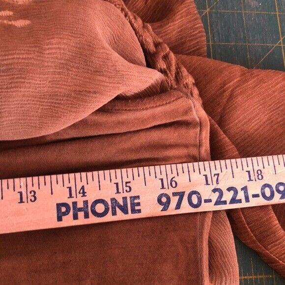 Soft Surroundings Women's Tawny Brown Crinkle Silk Tunic Top M embroider 2 pc - Picture 4 of 8